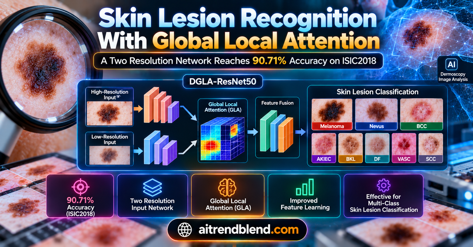Dermoscopy skin lesion classification with a dual branch ResNet50 and global local attention network on ISIC2018 images