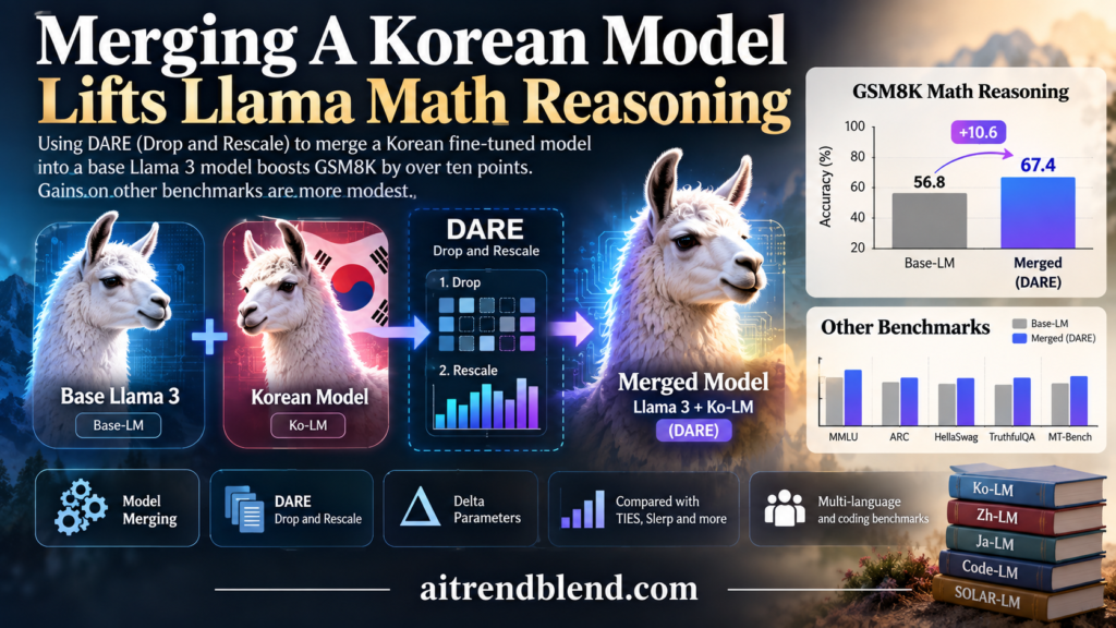 Merging A Korean Model Lifts Llama Math Reasoning