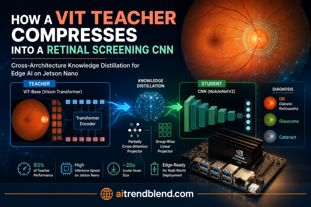 How A ViT Teacher Compresses Into A Retinal Screening CNN