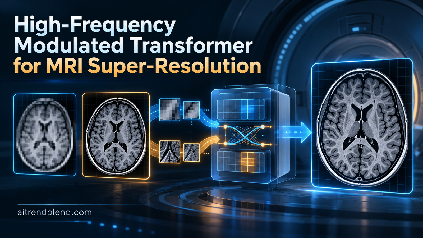 High-Frequency Modulated Transformer architecture for multi-contrast MRI super-resolution combining Enhance Matching and Extraction Block, Cross Fusion Residual Groups, and Symmetric Refined Fusion Block