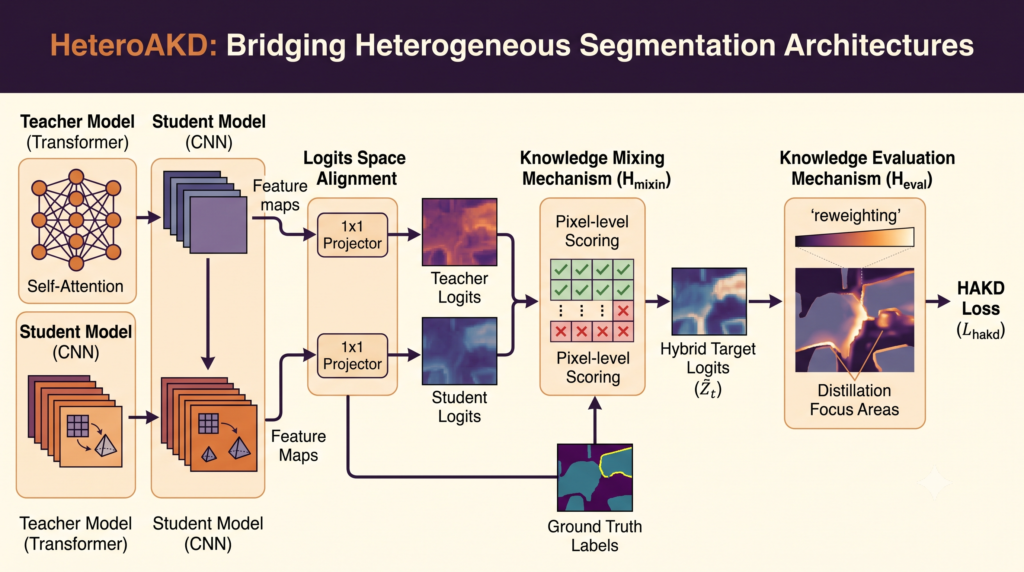 HeteroAKD Bridges CNN and Transformer Segmentation Models