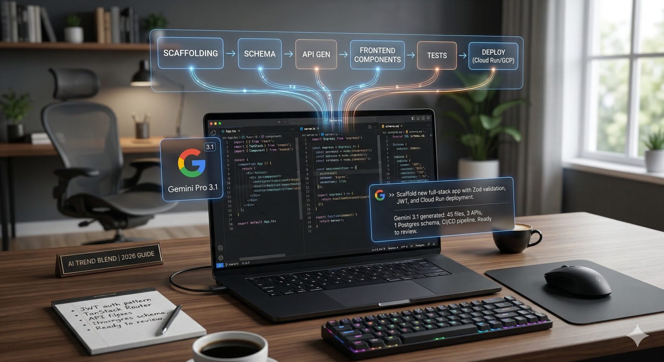 Gemini Pro 3.1 automating full-stack web development with code generation, API scaffolding, and deployment pipelines in 2026