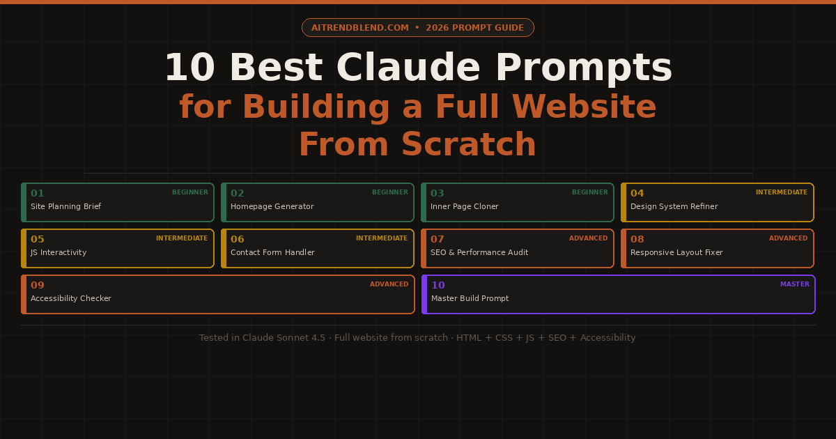 Claude AI generating a full website from scratch including HTML, CSS, JavaScript, and responsive layout in 2026
