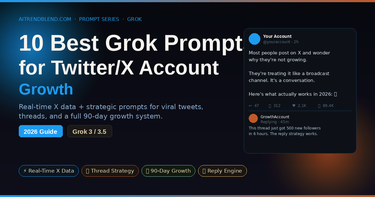 10 Best Grok Prompts for Twitter/X Account Growth 2026 — aitrendblend.com