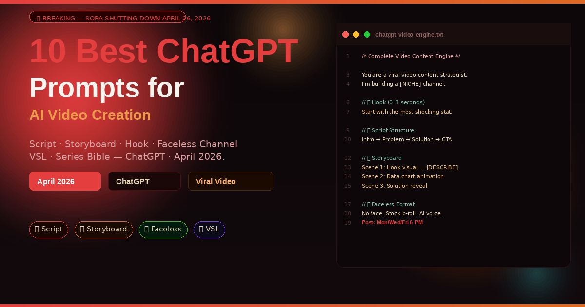 10 Best ChatGPT Prompts for AI Video Creation 2026 — scripts, hooks, storyboards, and faceless channels — aitrendblend.com