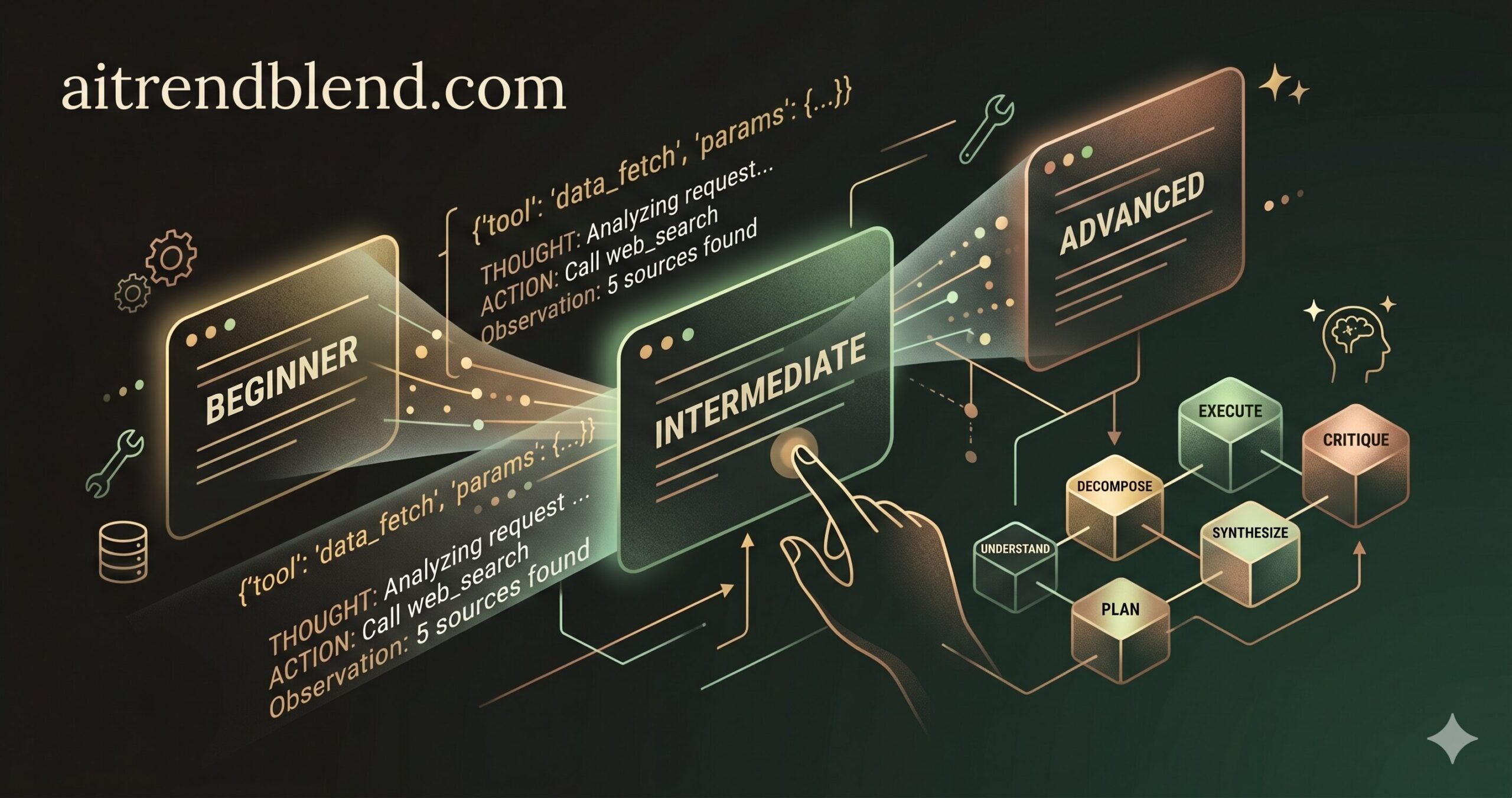 Claude AI prompt cards for building AI agents — illustrated interface showing tool calls, structured outputs, and reasoning chains