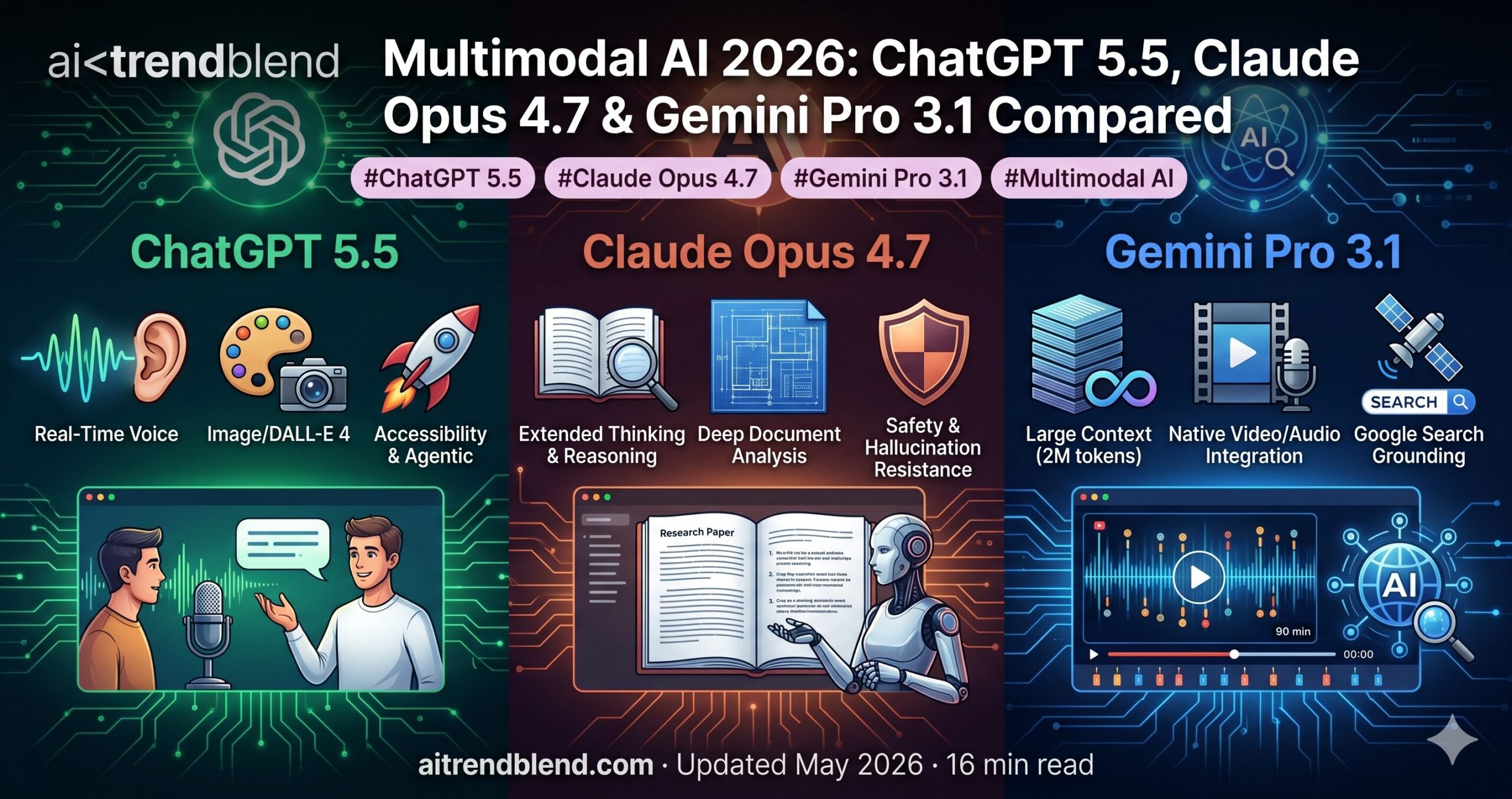 Multimodal AI 2026: ChatGPT 5.5, Claude Opus 4.7 & Gemini Pro 3.1 Compared and the aitrendblend.com logo