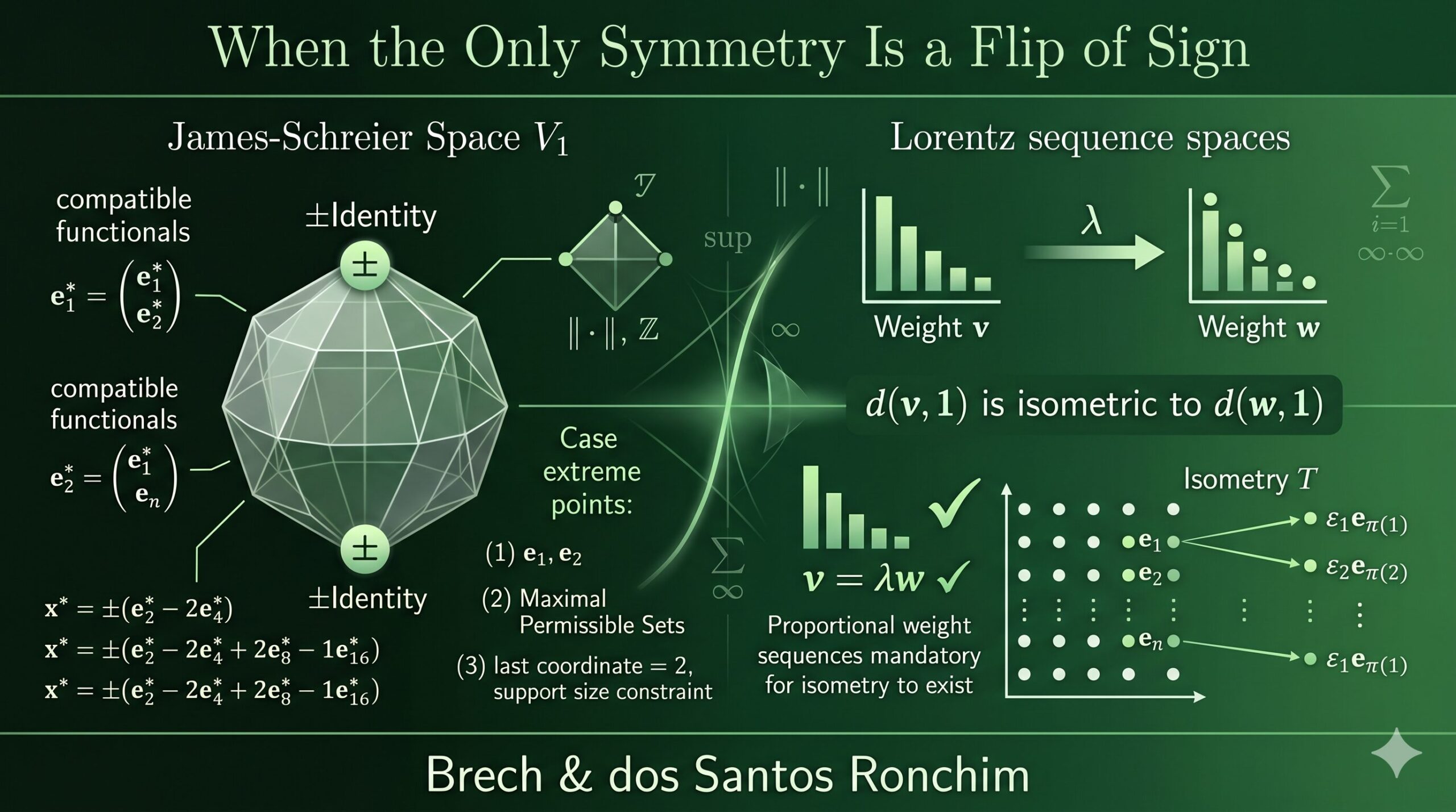 When the Only Symmetry Is a Flip of Sign — Isometries of James-Schreier and Lorentz Spaces and the aitrendblend.com logo