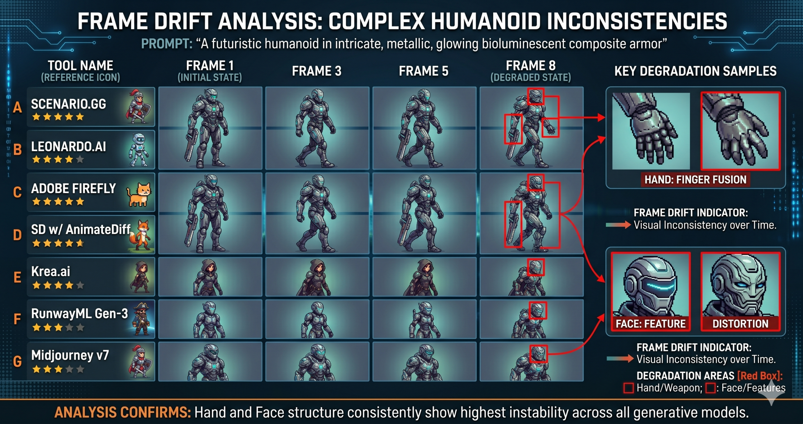 AI sprite sheet and animation generator comparison 2026 showing game character sprites across seven AI tools including Scenario.gg and Leonardo AI