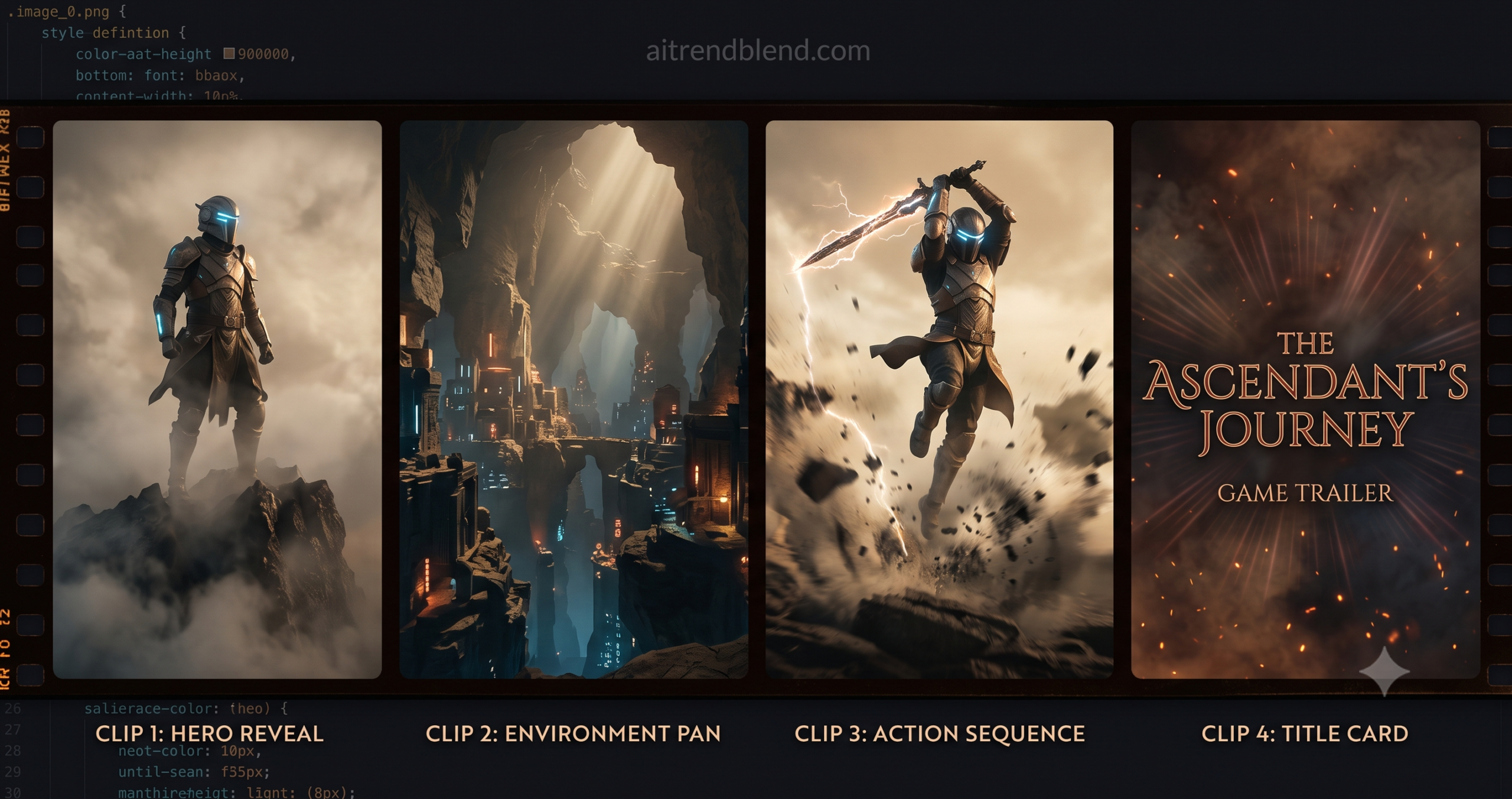 How to make a game trailer with Kling AI in 2026 — cinematic video clips showing hero reveal, environment pan, action sequence, and title card generated with Kling AI