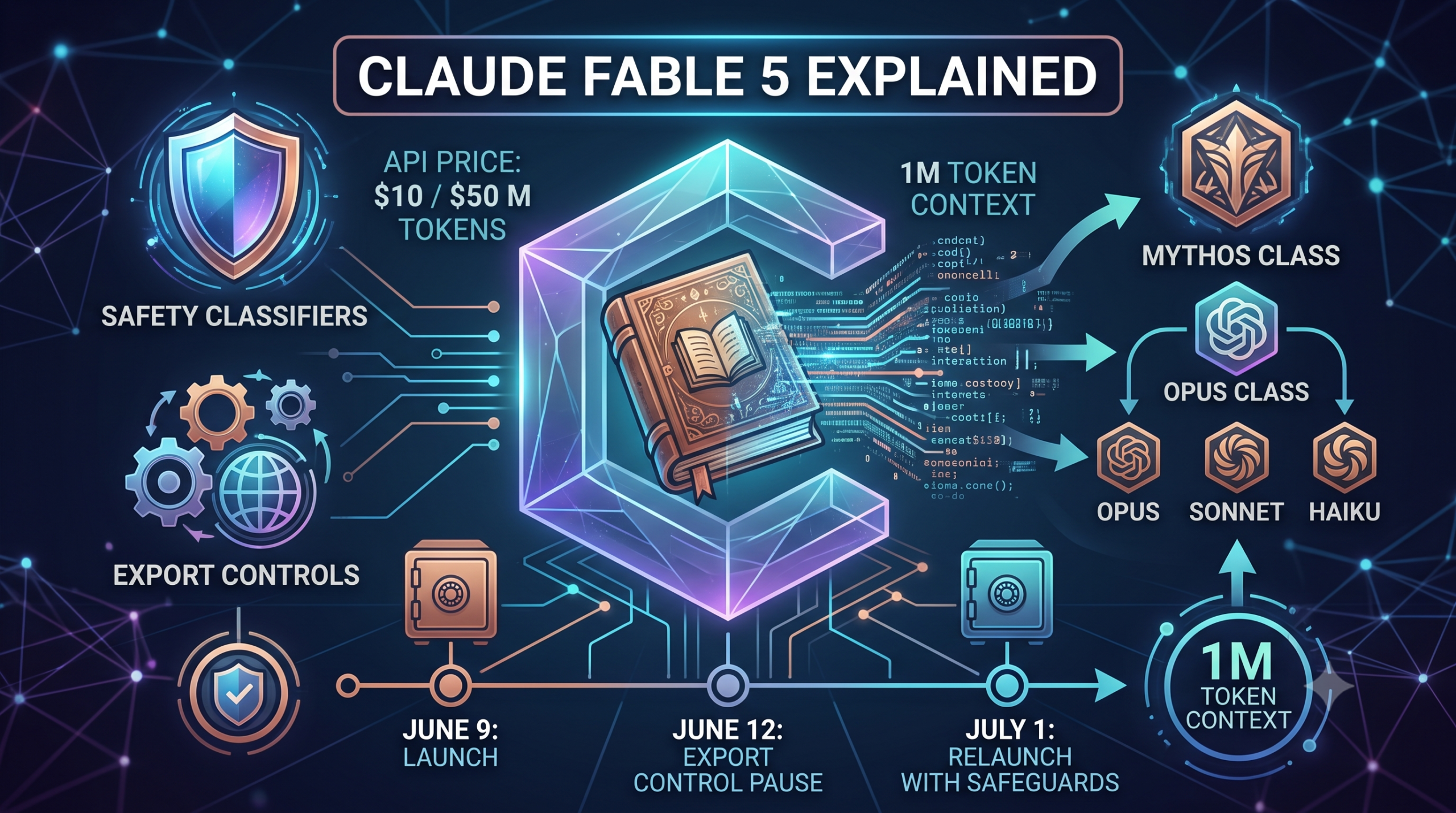 Claude Fable 5 explained, Anthropic frontier AI model with safety classifiers, export control pause timeline and relaunch
