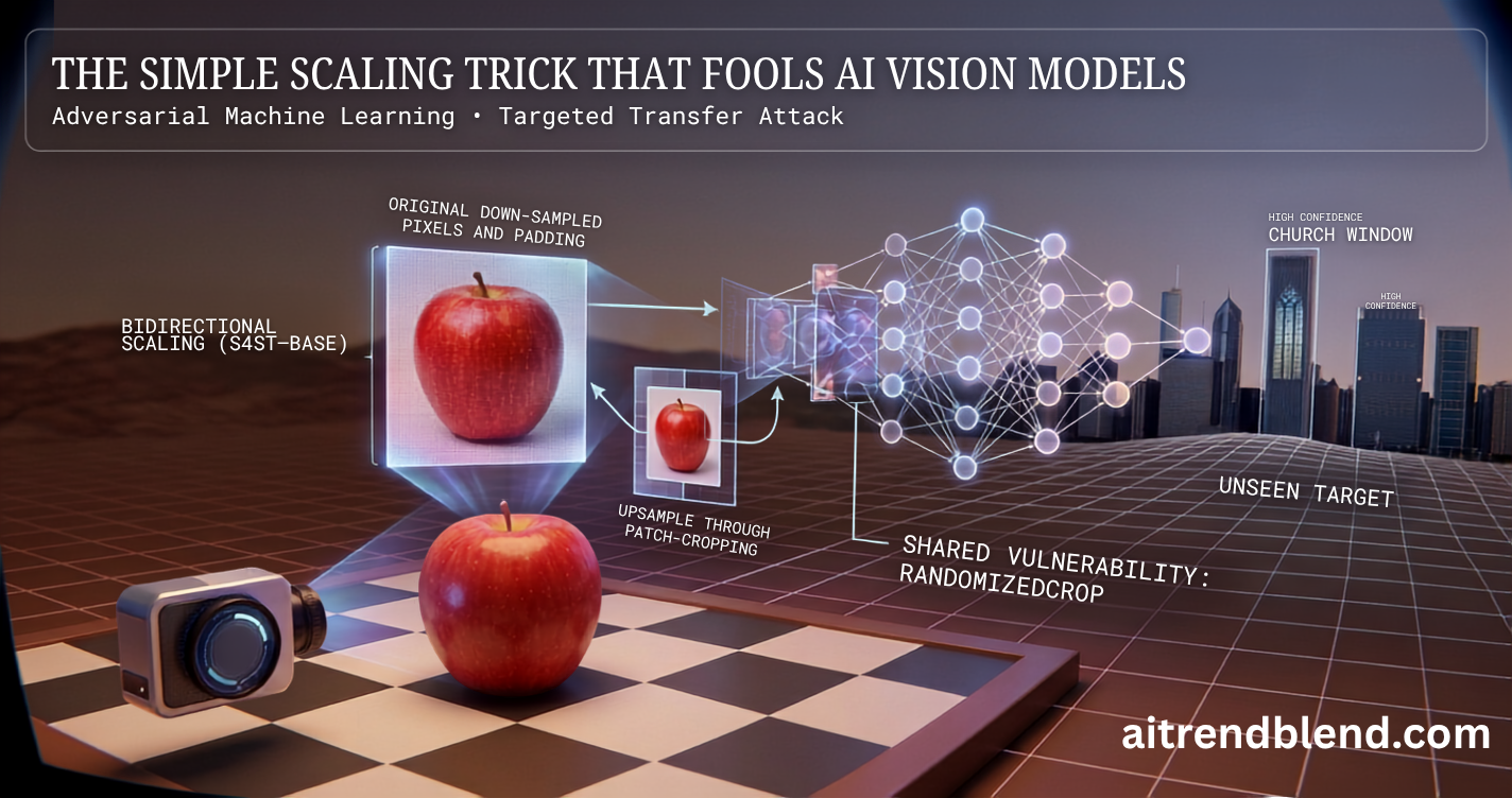 Side by side comparison of an original image and a rescaled adversarial version illustrating the S4ST scaling based attack on vision models
