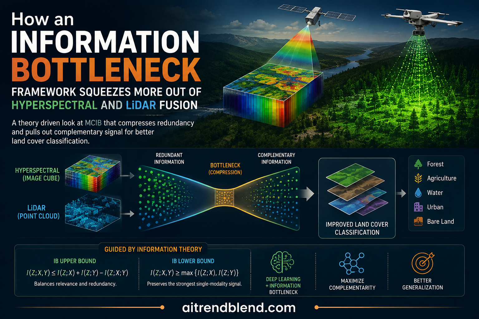 Hyperspectral and LiDAR data fusion diagram showing shared, unique, and redundant information for land cover classification