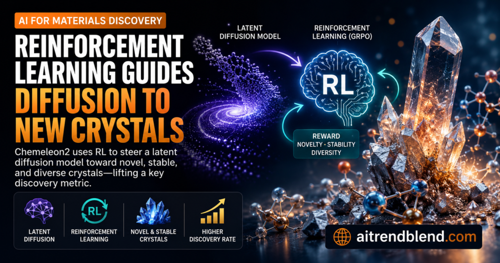 Reinforcement Learning Guides Diffusion to New Crystals
