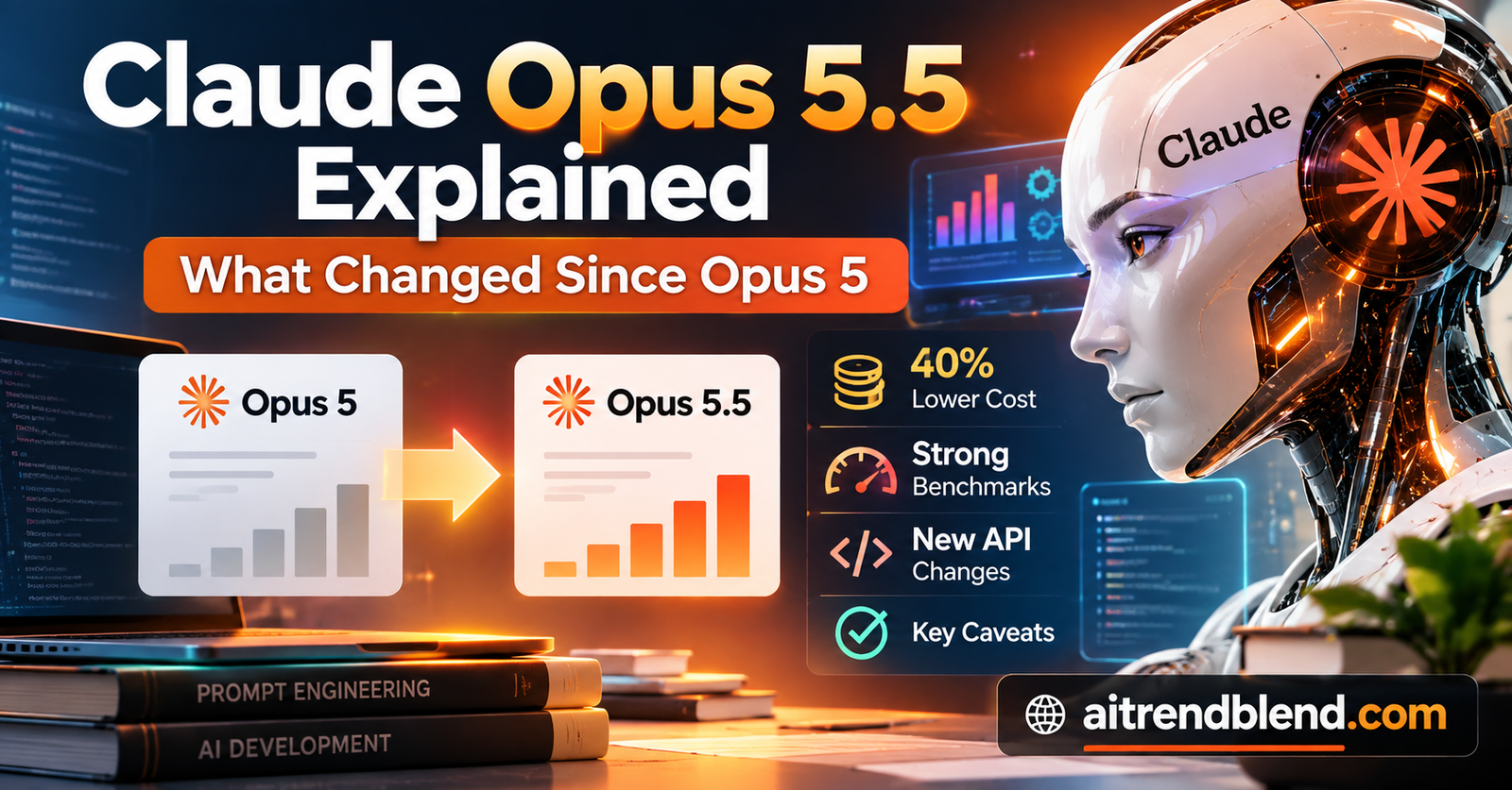 Claude Opus 5.5 release overview showing benchmark gains over Opus 5 and Fable 5.1 with lower Anthropic API pricing