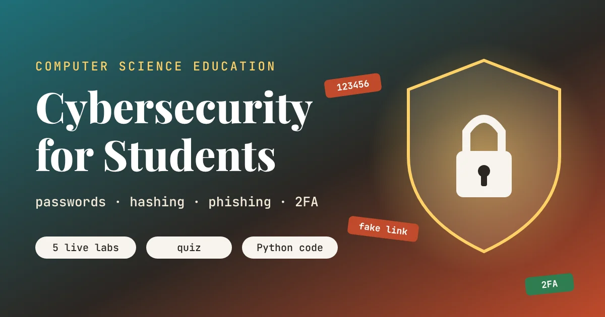 Cybersecurity for Students: Animated cybersecurity lesson illustration showing a glowing padlock shield blocking attack attempts while a key passes through